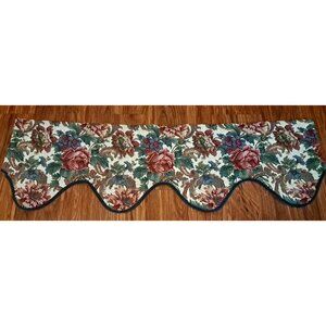 Tapestry Valance Blue Floral Pink Rose Jacobean Garden Scalloped 46x14